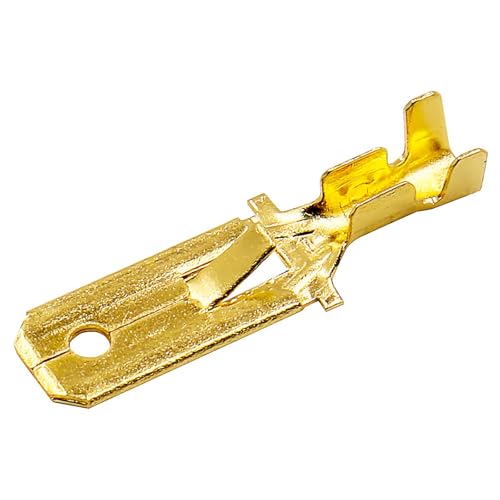 BAOMAIN 100-Pack 6.3mm 1/4" Male Spade Connector Non-Insulated Terminals | Copper 1/4" Non-Insulated Male Connectors with Locking Tab for 18-16 AWG Wire,Ideal for Automotive & DIY Projects