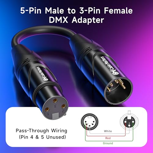 Cable Matters 2-Pack 5 Pin to 3 Pin DMX Lighting Cable, 6 Inches | 5Pin Male to 3Pin Female XLR/DMX Adapter Cable, Black