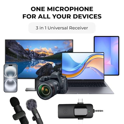 Wireless Lavalier Microphone 2.4G Dual Lapel Mic for iPhone Android Camera – Noise Cancelling Clip On Microphone for YouTube, TikTok, Vlogging, Video Recording