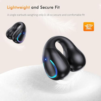 Paekole Clip On Headphones, Super Comfort Open Ear Bluetooth Earbuds for All Day Wear, Lightweight Bone Conduction Wireless Earbuds with Charging Case for Running