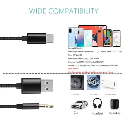 USB C to 3.5mm Aux Cable, 2 in 1 USB C to 3.5mm Car Stereo Aux Headphone Jack Cable with PD 18W Charging Compatible with iPhone 17/17Pro/16/16e/15 Pro Max, Galaxy S25/S24/S23/S22/S23FE, Pixel 9/8/7 - color: Black