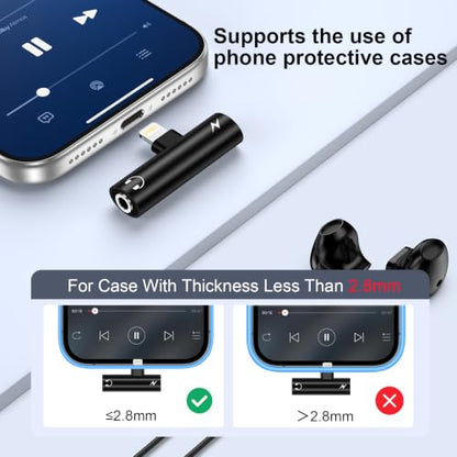 [Apple MFi Certified] Lightning to 3.5mm Headphone Adapter and Charger | 2-in-1 Lightning to Aux Jack Adapter & Fast Charger iPhone Dongle Audio Splitter for iPhone 14 13 12 11 Pro XR XS Max X 8 7 6 - color: Black
