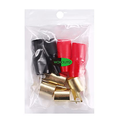 2 Pairs Copper Gold Plated 0 Gauge Spade Terminal Crimp Connectors Adapters Crimp Barrier Spades for Speaker Wire Cable Terminal Plug - 0GA (Red and Black)