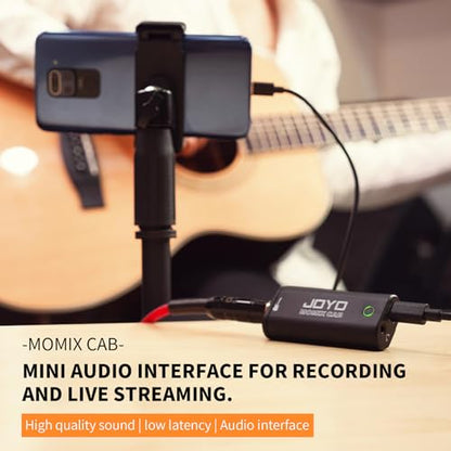 JOYO Guitar Audio Interface for Phone, Direct Monitoring with 6.35mm Input & 3.5mm Headphone Out, USB-C & Lightning Plug & Play, Portable Pocket Size (MOMIX CAB)
