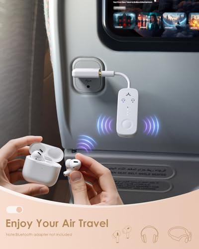 SQERO Airplane Headphone Jack Adapter, Dual 3.5mm Male to 3.5mm Female Jack AUX Adapter for Bluetooth Wireless Transmitter Receiver, Flight/Travel/TV/Gym, Gold Plated (3, White) - color: White