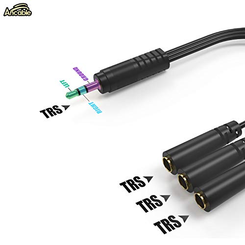 Ancable 9 Inch 3.5mm (1/8") Male to 3X Female Stereo Splitter Audio Cable, 3 Way Splitter Gold-Plated - color: Gold