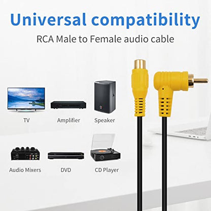 Duttek Short RCA Extension Cable 6in/15cm, 90 Degree RCA Subwoofer Cable, RCA Male to Female Audio Cable Supports Shielded Digital Analogue, for HDTV, DVD, Amplifiers 2 Pack - size: 6in/15cm, style: 90 Degree RCA Male to Female