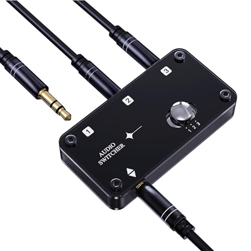 COOIDEA 3.5mm Stereo Audio Switcher (1 in 3 Out or 3 in 1 Out) | With 3.5mm Audio Cable, 3 Ports AUX Audio Speaker Selector, For PC Phone Laptop Headphone