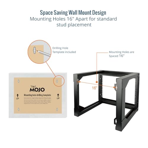 Tecmojo 6U Wall Mount Server Rack, Open Frame Network Rack for 19" Computer/AV/Data/IT/Media Equipment, 18" Depth, 16" Apart Mounting Holes, Swing Gate, Square and Tapped Holes - size: 6U/18" Depth (New)