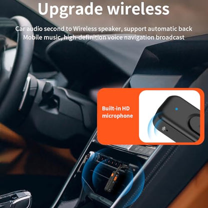Bluetooth 5.4 Audio Transmitter Receiver with Low Latency,3.5MM AUX Bluetooth Car Adapter with Built-in Microphone for Hands-Free Calls,Wireless Audio Receiver for Home Stereo/Wired Speaker