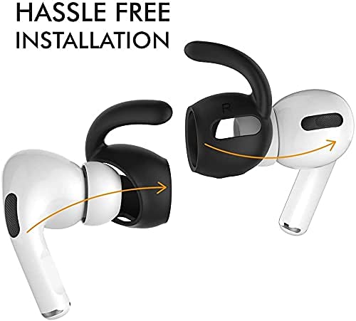 AhaStyle 3 Pairs AirPods Pro Ear Hooks Covers Accessories [Added Storage Pouch] Compatible with Apple AirPods Pro 2019 (Black) | Added Storage Pouch, Anti Slip, Secure Fit, Comfortable Silicone Ear Tips Compatible with Apple AirPods Pro 2019 (Black) - col