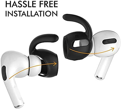 AhaStyle 3 Pairs AirPods Pro Ear Hooks Covers Accessories [Added Storage Pouch] Compatible with Apple AirPods Pro 2019 (Black) | Added Storage Pouch, Anti Slip, Secure Fit, Comfortable Silicone Ear Tips Compatible with Apple AirPods Pro 2019 (Black) - col
