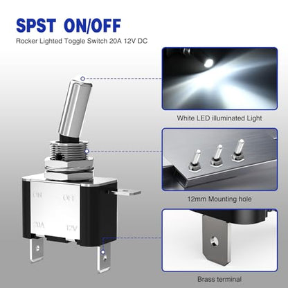 Nilight 3PCS White LED Toggle Switch 12V 20A 3 Pin 2 Position ON Off SPS - color: 3PCS LED Switch White