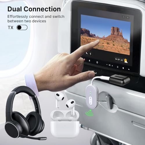 Bluetooth 5.3 Transmitter Receiver, Double Connection Receiver 3.5mm Aux Audio Adapter with RCA Cable, 2-in-1 Airplane Wireless Bluetooth, aptX Adaptive/Low Latency for TV, Home Stereo, Headphone - color: Grey