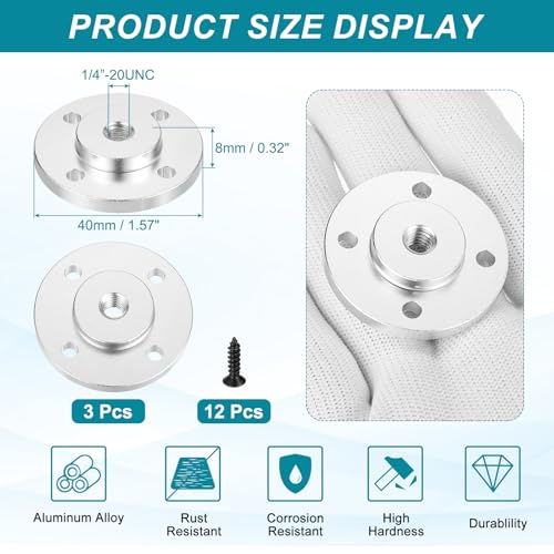 PATIKIL 1/4"-20 Female Thread Microphone Flange Mount, 3Pcs Desktop Gooseneck Table Mounts Base with Round Head Screw for Gooseneck Hose Adapter, Silver - color: Silver, size: 1/4"-20