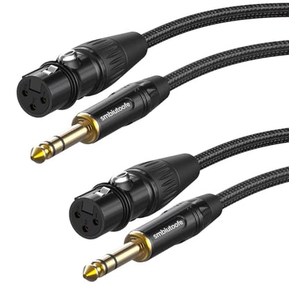 XLR to 1/4, TRS (6.35mm) to XLR Female 10ft 2Packs Nylon Braided | Quarter Inch to XLR for Speakers, Mixers, Gold-Plated Connectors, Self-lock Design - size: 10 feet