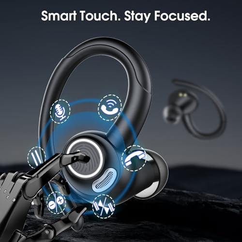 Wireless Sports Earbuds with Secure Earhook, 48H Deep Bass/ENC Mic Ear Buds | Wireless Earphone with LED Display, Bluetooth 5.3 Headphones In Ear, IPX7 Waterproof Over Ear Buds for Running/Workout - color: Black