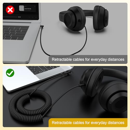 Solo3 Cord Coiled Audio Cable Replacement Compatible with Dre Beats Solo3 Solo4 Studio3 Wireless Noise Cancelling Headphones, 3.5mm(1/8") Extension Wire for iPhone PS5 Xbox One