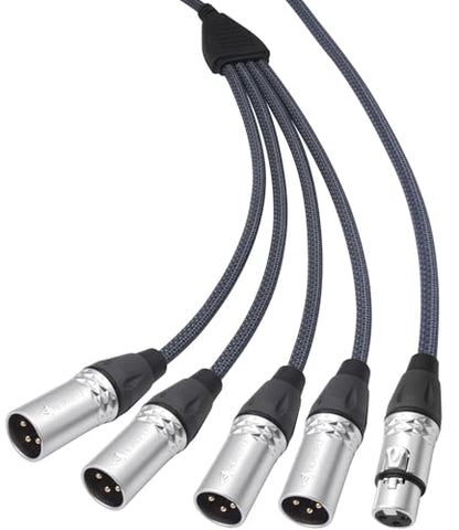 2Feet 3Pin XLR 1 Female to 4 Male Y Splitter Audio Cable,4Way-1 XLR Single Input to Four Output Parallel Connection Cable for Microphone, Audio Player, Power Amplifier, Mixing Console DMX - color: XLR 1F TO 4M-2FT