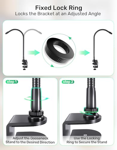 19 Inch Gooseneck Microphone Holder for Podium, 【Heavy-Duty】 2.5 lb Max | Thickened Aluminum Flexible Gooseneck, with 1/4" and 3/8" Adapters, Desk Clamp, Ideal for Gaming, Podcast, Streaming