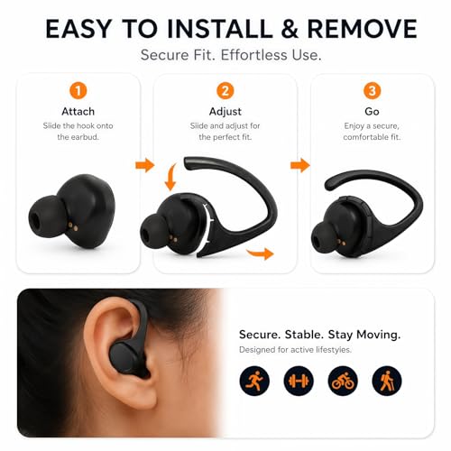 Ear Hooks Compatible with JBL Tune Buds, Adjustable Anti-Slip Attachments for Running and Sports Workout, 2 Pairs