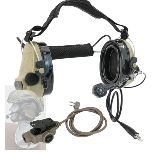 HEARFALCOM Tactical Headset C5 PRO Headphones with Mic Noise Cancelling for kenwoo Two-Way Radio for Airsoft CS Gaming - color: Sandy