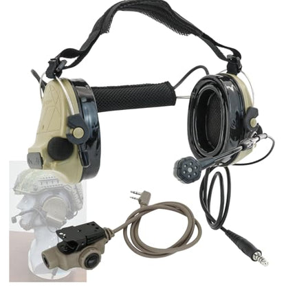 HEARFALCOM Tactical Headset C5 PRO Headphones with Mic Noise Cancelling for kenwoo Two-Way Radio for Airsoft CS Gaming - color: Sandy