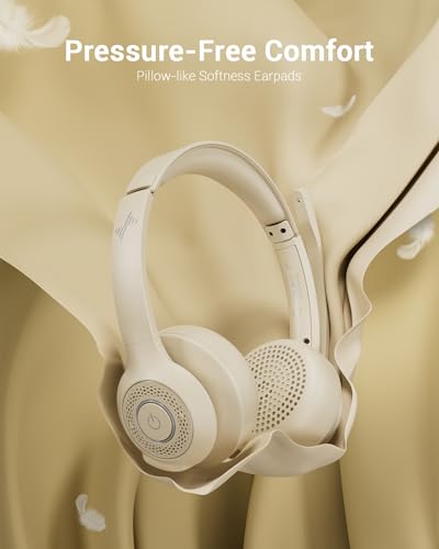 JIAMQISHI Wireless Headset with AI Noise Cancelling Microphone Bluetooth Headset - Bluetooth V5.2 Headphones with USB Dongle & Mic Mute for Computer/Laptop/PC/iPhone/Android/Cell Phones/Zoom-Apricot