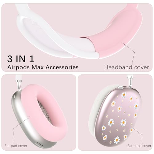 Silicone Case Cover for AirPods Max Headphones, Clear Cute Daisy Soft TPU Ear Cups Cover/Ear Pad Case Cover/Headband Cover for AirPods Max (2024/2020), Pink - color: Daisy_B/Pink