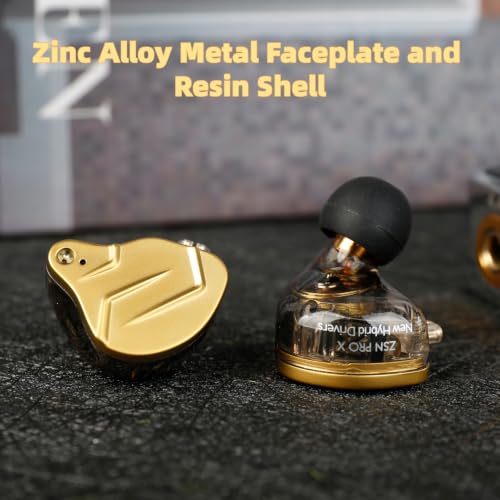 KZ ZSN PRO X in Ear Monitor Headphones Gaming Earbuds, High Fidelity Wired Earbuds, Hybrid Dual Driver IEMS Earphones with 1BA 1DD Detachable Tangle-Free Cable for Computer Tablet (Gold, Without Mic) - color: Gold, style: without mic