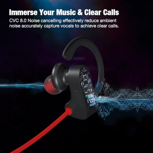 JOYWISE Bluetooth Headphones Wireless Earbuds 16H Playtime Wireless Headphones IPX7 Waterproof Bluetooth 5.3 Running Ear Buds with Mic Stereo in Ear Earphones Sound Isolation for Workout, Sports Red - color: Red