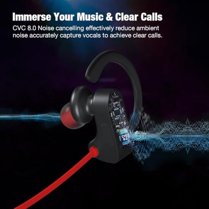 JOYWISE Bluetooth Headphones Wireless Earbuds 16H Playtime Wireless Headphones IPX7 Waterproof Bluetooth 5.3 Running Ear Buds with Mic Stereo in Ear Earphones Sound Isolation for Workout, Sports Red - color: Red