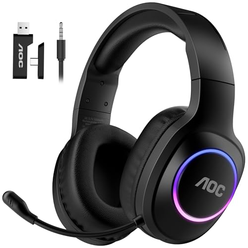 PS5/4, 닌텐도 스위치, PC와 호환되는 무선 게이밍 헤드셋 - 블랙 | 블루투스 5.4 및 2.4GHz 게이밍 헤드폰, 노이즈 캔슬링 마이크, RGB, 타입 C, 20ms 대기 시간, 45H, 7.1 가상 서라운드 - color: 블랙.