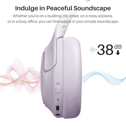 TOZO Hybrid Active Noise Cancelling Headphones, Hi Res Audio | Wireless Over Ear Bluetooth Headset, 60H Playtime, Custom EQ via App Deep Bass Comfort Fit Ear Cups, for Home Office Travel - color: Purple