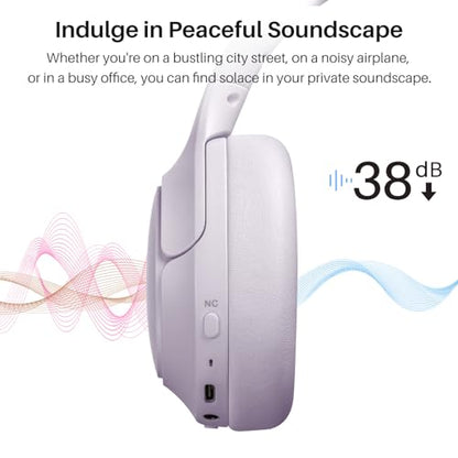 TOZO Hybrid Active Noise Cancelling Headphones, Hi Res Audio | Wireless Over Ear Bluetooth Headset, 60H Playtime, Custom EQ via App Deep Bass Comfort Fit Ear Cups, for Home Office Travel - color: Purple