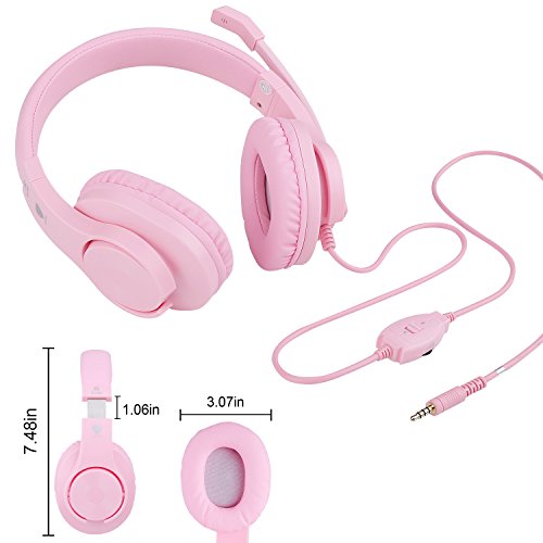 BlueFire Kids Headphones for Online School, Children, Teens, Boys, Girls, 3.5mm Stereo Over-Ear Gaming Headphone with Microphone and Volume Control for PS4, PS5, New Xbox One（Pink） - color: Pink