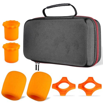 Microphone Storage Bag with Anti-shock Padded Case, Includes 2 Orange Anti-slip Foam Covers and Shockproof Bottom Sleeves, Portable Black Mic Carrying Case for Lavalier Microphones