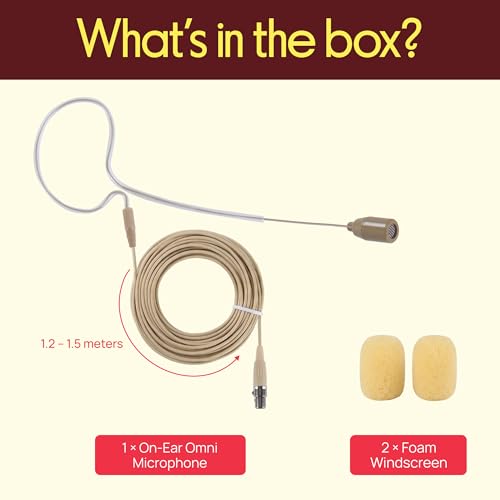 PYLE-PRO On-Ear Audio Condenser Microphone - Portable Omnidirectional Wired Headset Condenser Mic With 4 Pin Mini XLR Cable and Windscreen - Works with Shure System - PMEMS10 (Skin Tone), Beige - color: Beige