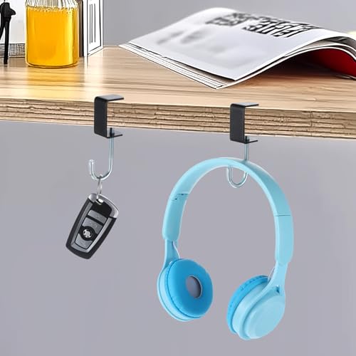 cobee Clamp-On Under Desk Hooks, Desk Mount Hanging Bag Holder Metal Hook | Adjustable Headphones Clamp Organizer Portable Purse Hanger Clip Reduce Clutter Table Desk Under Counter (4 Pcs, Black) - color: 4 Pcs, Black