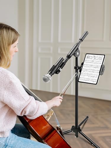 elitehood Universal iPad Mount Clamp, Metal Clip On Tablet Holder for Mic | Dual Adjustable Ball Head, Aluminum iPad Holder for Mic Stand, iPad Pole Mount for Drum Mic Yoke Boat Wheelchair Stroller - size: 6in - Dual Ball Joint