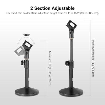 NEEWER Desk Microphone Stand, Adjustable Table Top Mic Holder Mount with Clip and 3/8" to 5/8" Adapter Compatible with Blue Yeti Snowball HyperX QuadCast SoloCast Shure, Max Load 3.3 lbs, MS015 - style: MS015