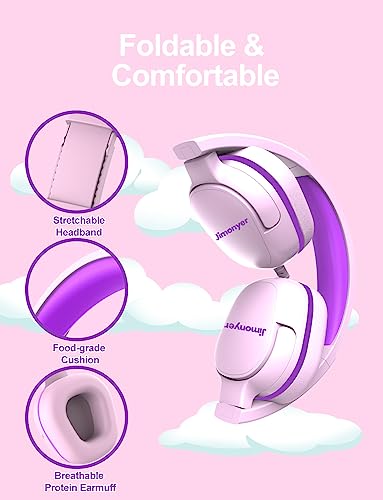 Jimonyer Kids Headphones for School, 3.5mm Jack Wired Headphones for Kids with Safe Volume Limiter, HD Stereo Sound On-Ear Girls Boys Toddler Headphone for Tablet, iPad, Kindle(Pink) - color: Pink
