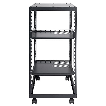 VEVOR 20U Open Frame Server Rack, 23''-40'' Adjustable Depth, Free Standing or Wall Mount Network Server Rack, 4 Post AV Rack with Casters, Holds All Your Networking IT Equipment AV Gear Router Modem - size: 20U