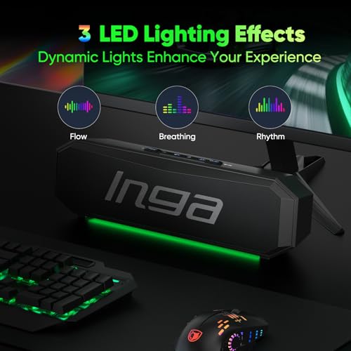 INGA Bluetooth Computer Speakers with Dual Mode Gaming & Music, USB Powered | Plug and Play, Colorful LED Lights, Compatible with Desktops, Laptops, Phones, Tablets - size: Bluetooth Speaker