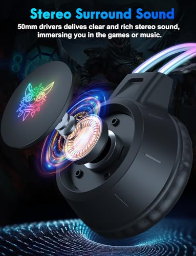 Lightweight Gaming Headset, RGB Lighting, Wired Over Ear Headphones with Mic for PC Laptop PS4 PS5 Switch, Stereo Surround Sound, Self-Adjusting Headband, Black Cat Ear - color: Black Cat Ear