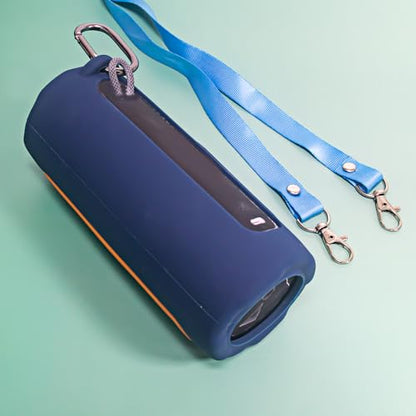 Silicone Case Cover for JBL Grip Portable Bluetooth Speaker, Soft Protective Sleeve Skin Travel Protective Carrying Case Storage Holder with Carabiner and Shoulder Strap (Blue) - color: Blue