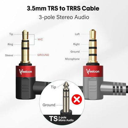1 Pack Coiled Retractable 3.5mm 1/8 Aux TRS to 4 Pole TRRS Microphone Audio Patch Cable 20 Inch,90 Degree Angled Headphone Adapter Cord for Rode SC7,VideoMic, VideoMicro Go, BOYA & More External Mic