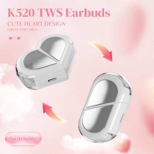 Heart Wireless Earbuds for Girls Kids, Cute Small Mini Tiny Invisible Earbuds Wireless Bluetooth for Small Ears Canals Women Rose Gold Kawai Blue Tooth Ear Buds for iPhone Android - color: White