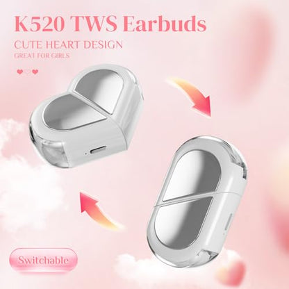 Heart Wireless Earbuds for Girls Kids, Cute Small Mini Tiny Invisible Earbuds Wireless Bluetooth for Small Ears Canals Women Rose Gold Kawai Blue Tooth Ear Buds for iPhone Android - color: White