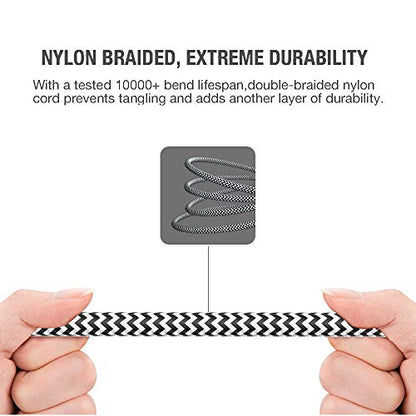3.5mm Stereo Audio Cable Extension Male to Male Nylon Braided 10ft/3m Tangle-Free AUX Cable for Headphones, iPods, iPhones, iPads, Home/Car Stereos and More (Black)